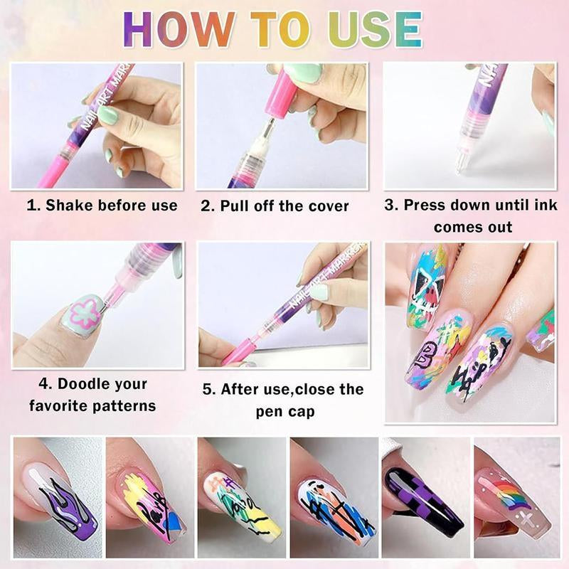 12-Piece Waterproof Nail Art Pens Set - Professional DIY Manicure Markers