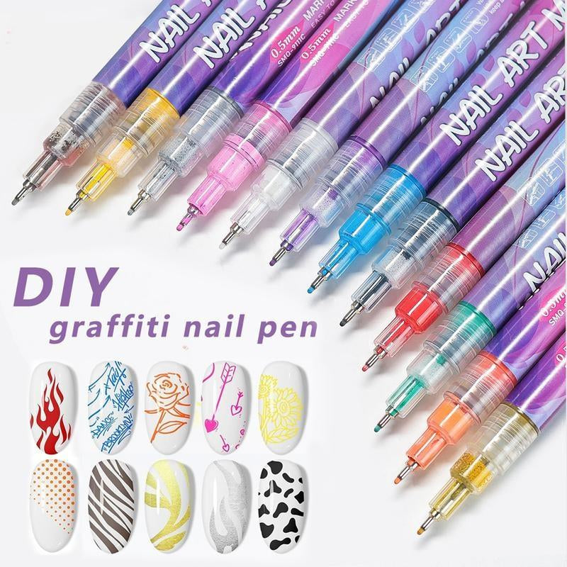 12-Piece Waterproof Nail Art Pens Set - Professional DIY Manicure Markers