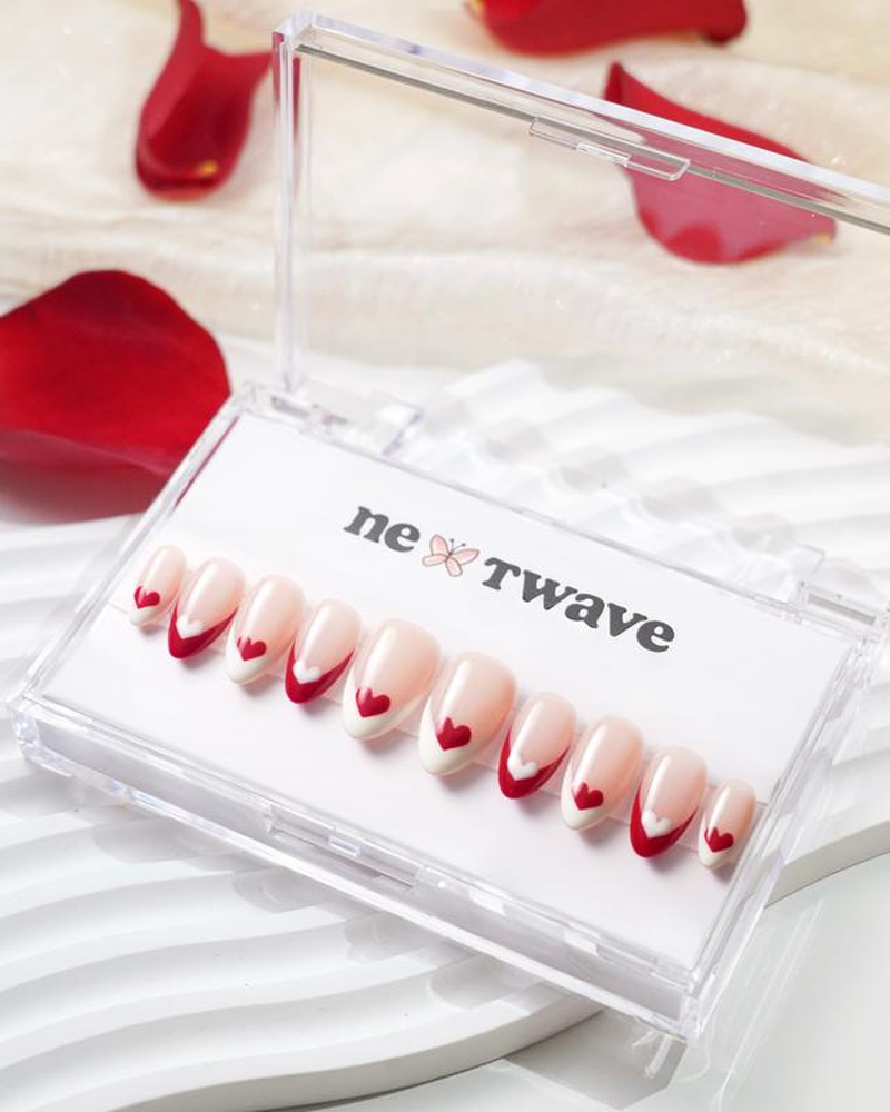 Nextwave Nails Valentine's Day Collection - Handmade Press-On Artificial Nails with Adhesive Backing for Effortless Application & Removal, Ideal for Special Occasions, Available in S, M, L Sizes
