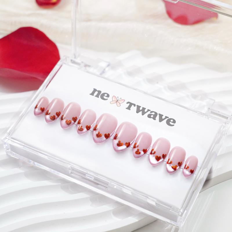Nextwave Nails Valentine's Day Collection - Handmade Press-On Artificial Nails with Adhesive Backing for Effortless Application & Removal, Ideal for Special Occasions, Available in S, M, L Sizes