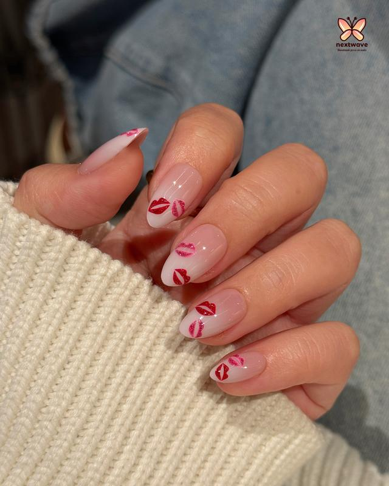 Nextwave Nails Valentine's Day Collection - Handmade Press-On Artificial Nails with Adhesive Backing for Effortless Application & Removal, Ideal for Special Occasions, Available in S, M, L Sizes