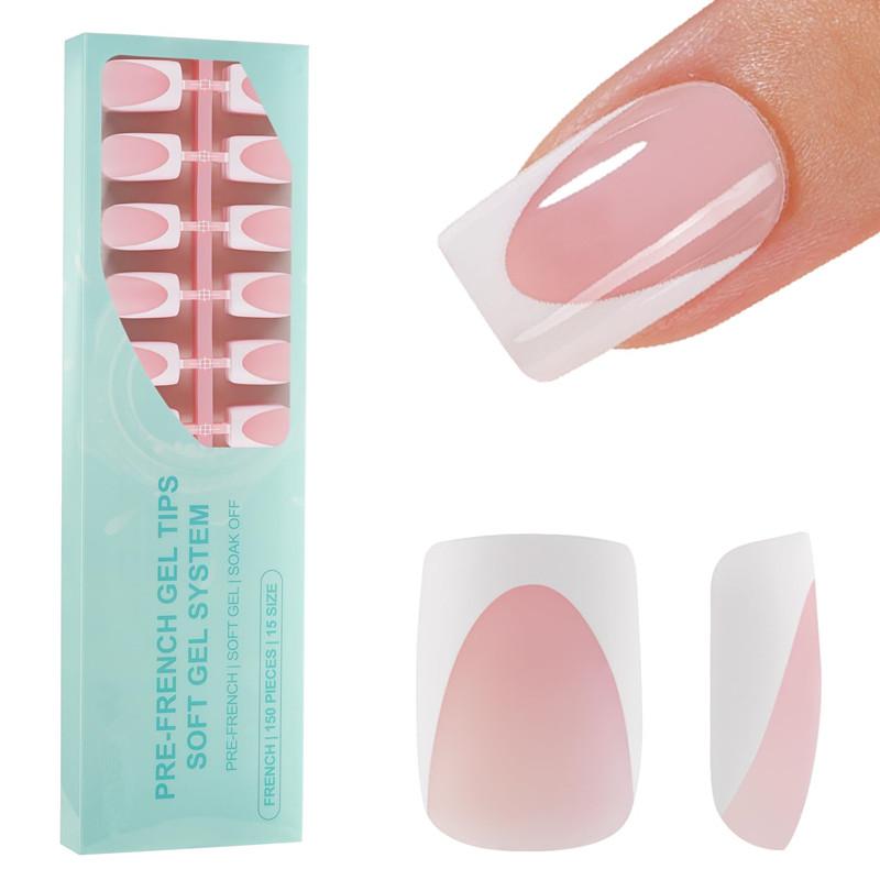Premium Deep French Gel Nail Tips Set - 150Pcs Short Square Soft Gel Press on Nails, 15 Sizes for Perfect DIY Manicure