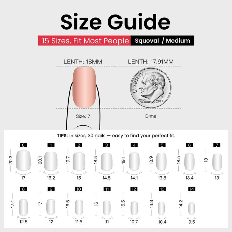 Curvlife Medium Squoval French Nail Art Press on Nails French Nude Chrome Metallic