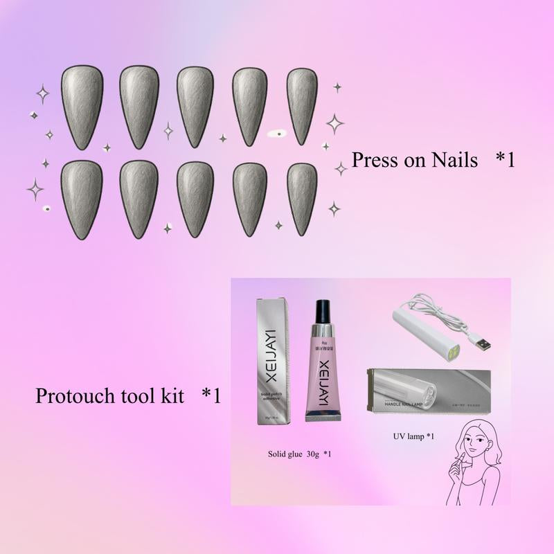 Handmade Chic Polka Dot French Tips - Reusable Almond Press-On Nails Set with Basic Tool Kit