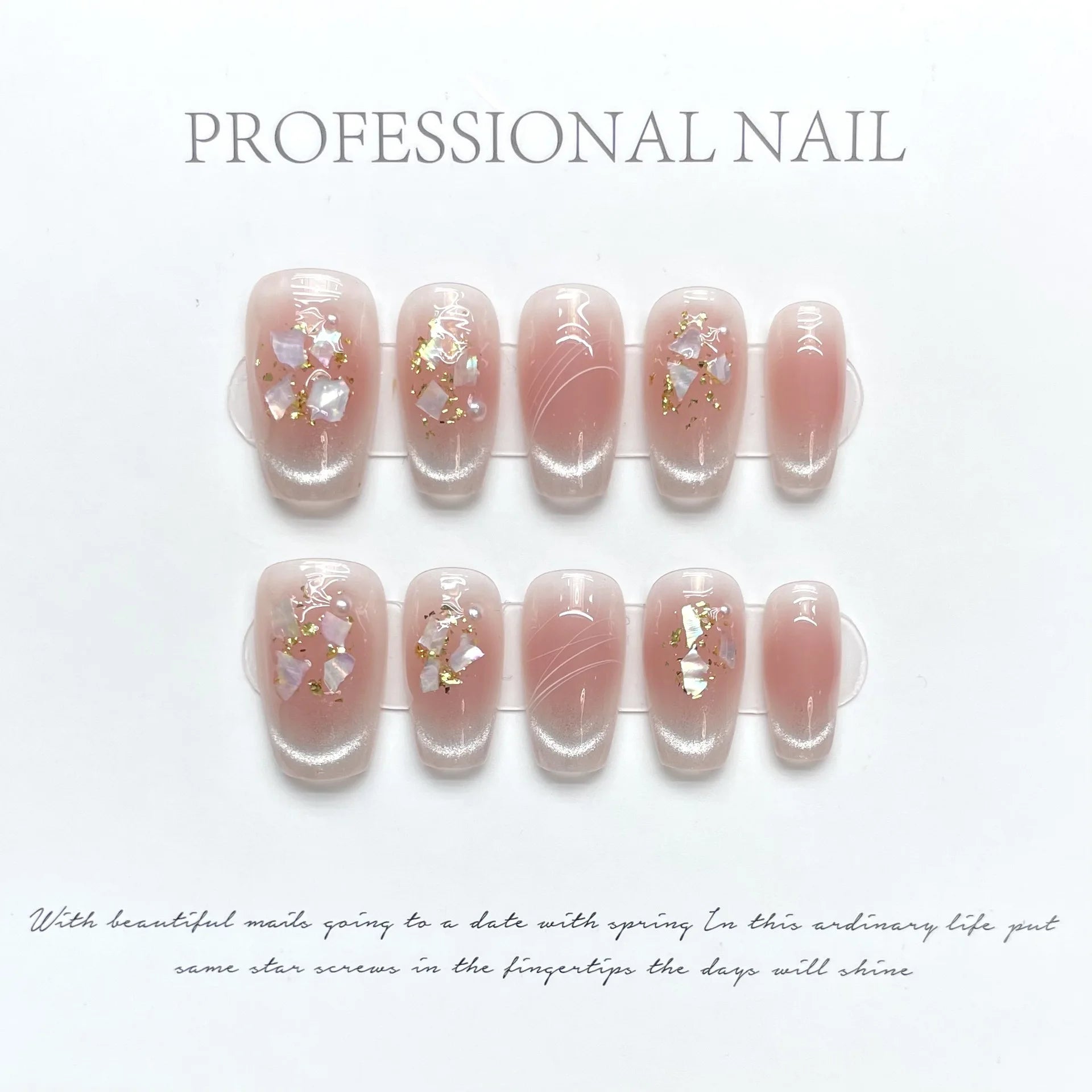 Marsvera Luxury Handmade Press On Nails Butterfly Pink Cats Eye Edition