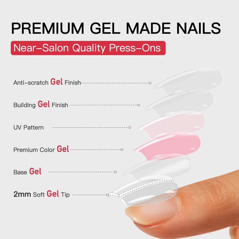 Curvlife Medium Squoval French Nail Art Press on Nails French Nude Chrome Metallic
