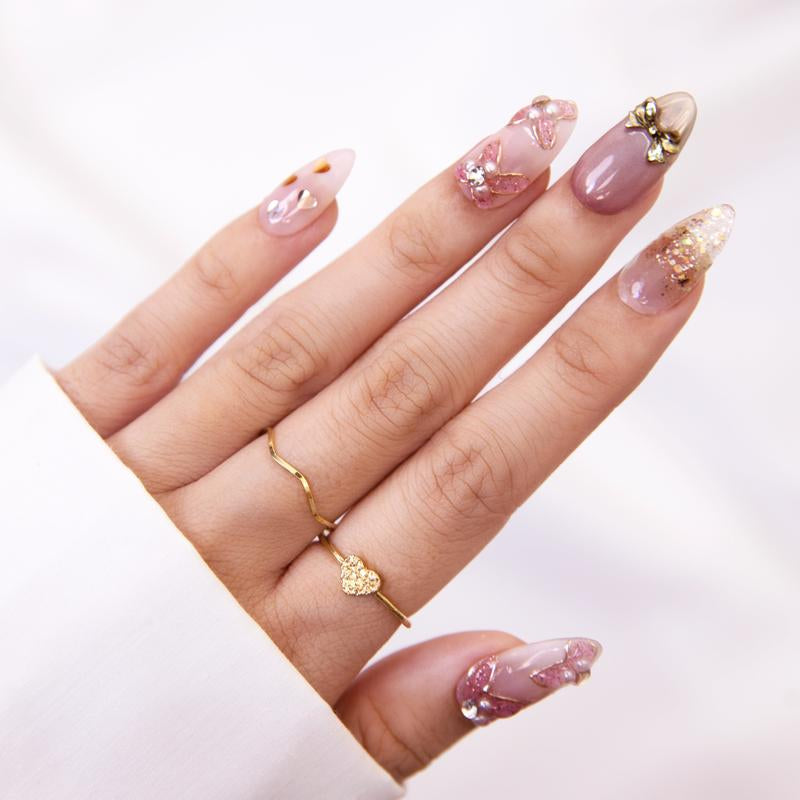 Premium Handmade Soft Pink Bow Press On Nails 3D Floral Luxury Reusable Gel Mani Set